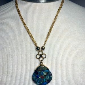 Opal gold long costume necklace